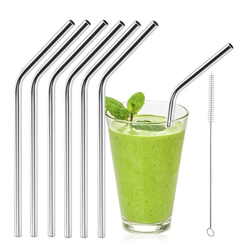 6pcs Stainless Steel Drinking Straws Reusable Curved Straws for Yeti 20oz with 1 Cleaners - fridayhost